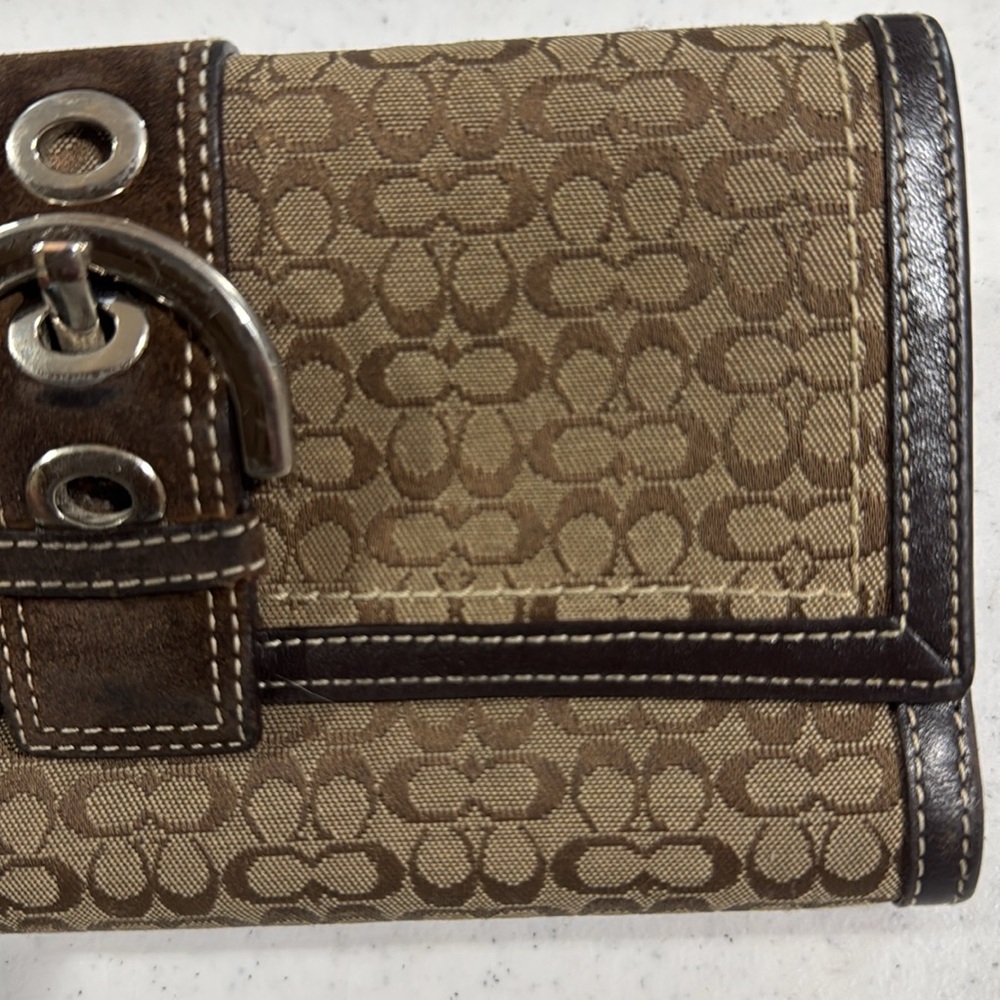 Coach Brown Monogram Wallet with Buckle Authentic - Picture 12 of 13